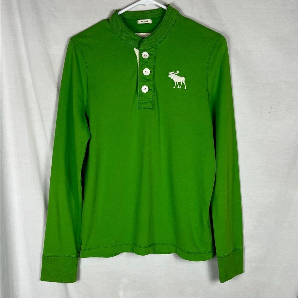 NWOT Vintage Y2K Lime Green Abercrombie and Fitch Long Sleeve Muscle Henley Moos
